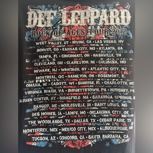 Def Leppard Rock of Ages Tour 2012 Short Sleeve Black Tee Shirt... Size Large - Picture 8 of 10